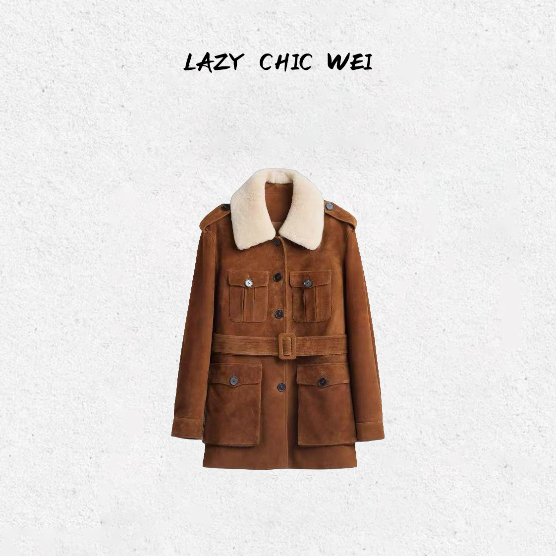 WEI“巴恩旧约”意式秋冬山羊反绒面羊皮革抗寒鹅绒服25130SSW6077