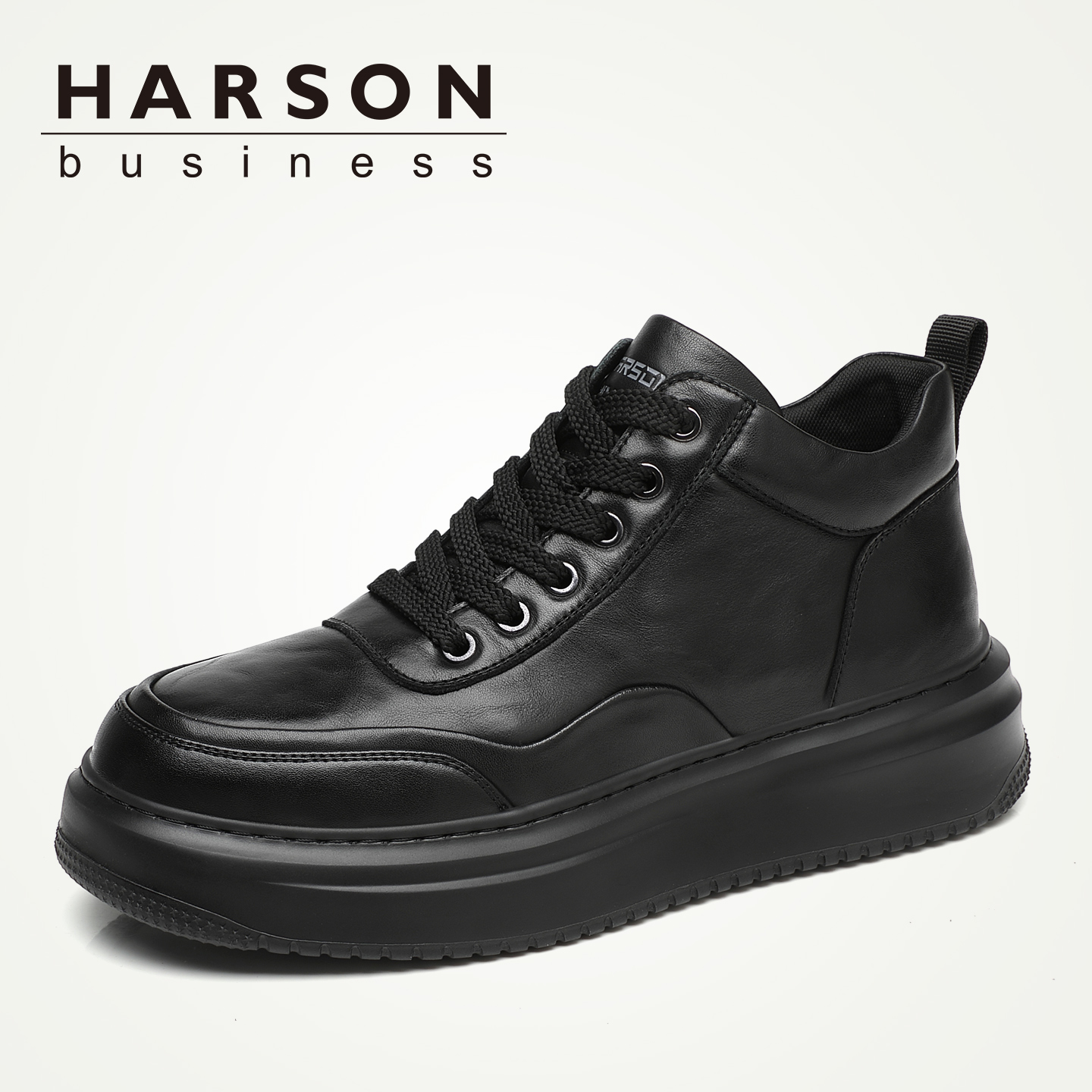 Harson/哈森【头层牛皮】高帮皮鞋加绒保暖冬季棉鞋男真皮厚底板鞋
