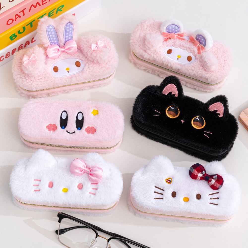 卡通毛绒眼镜盒ins车载太阳镜收纳盒便携少女心学生防摔眼镜盒子