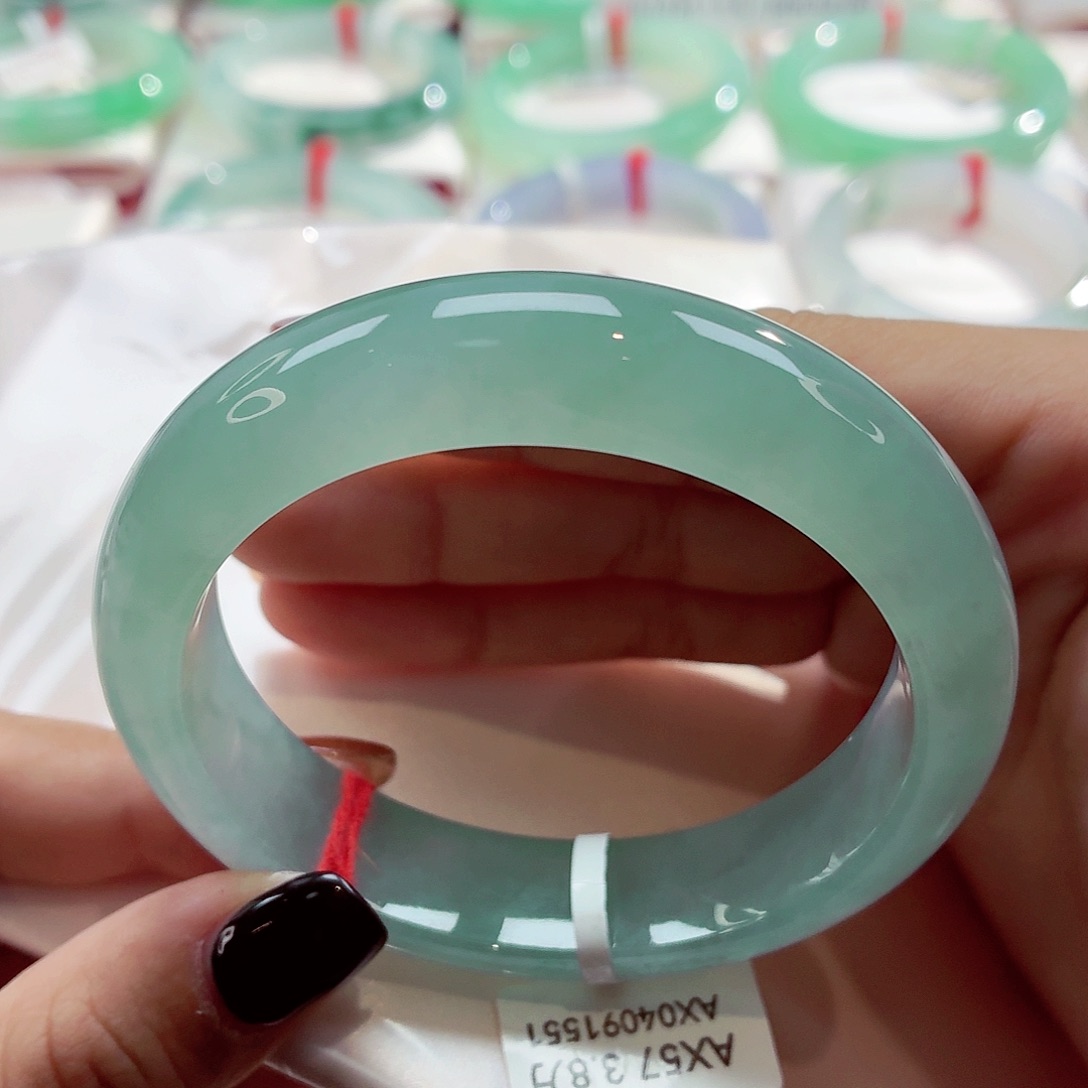 翡翠未镶嵌手镯小宽版冰胶湖水蓝68-46