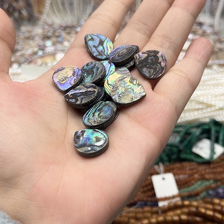 未镶嵌玛瑙/玉髓珠宝半成品6个鲍鱼贝侧孔水滴片珠