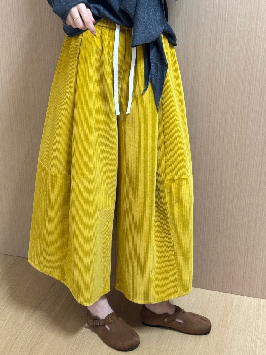 大阔腿设计感花苞裤八分裤灯芯绒裤子女2025秋季新款韩版气质裤裙