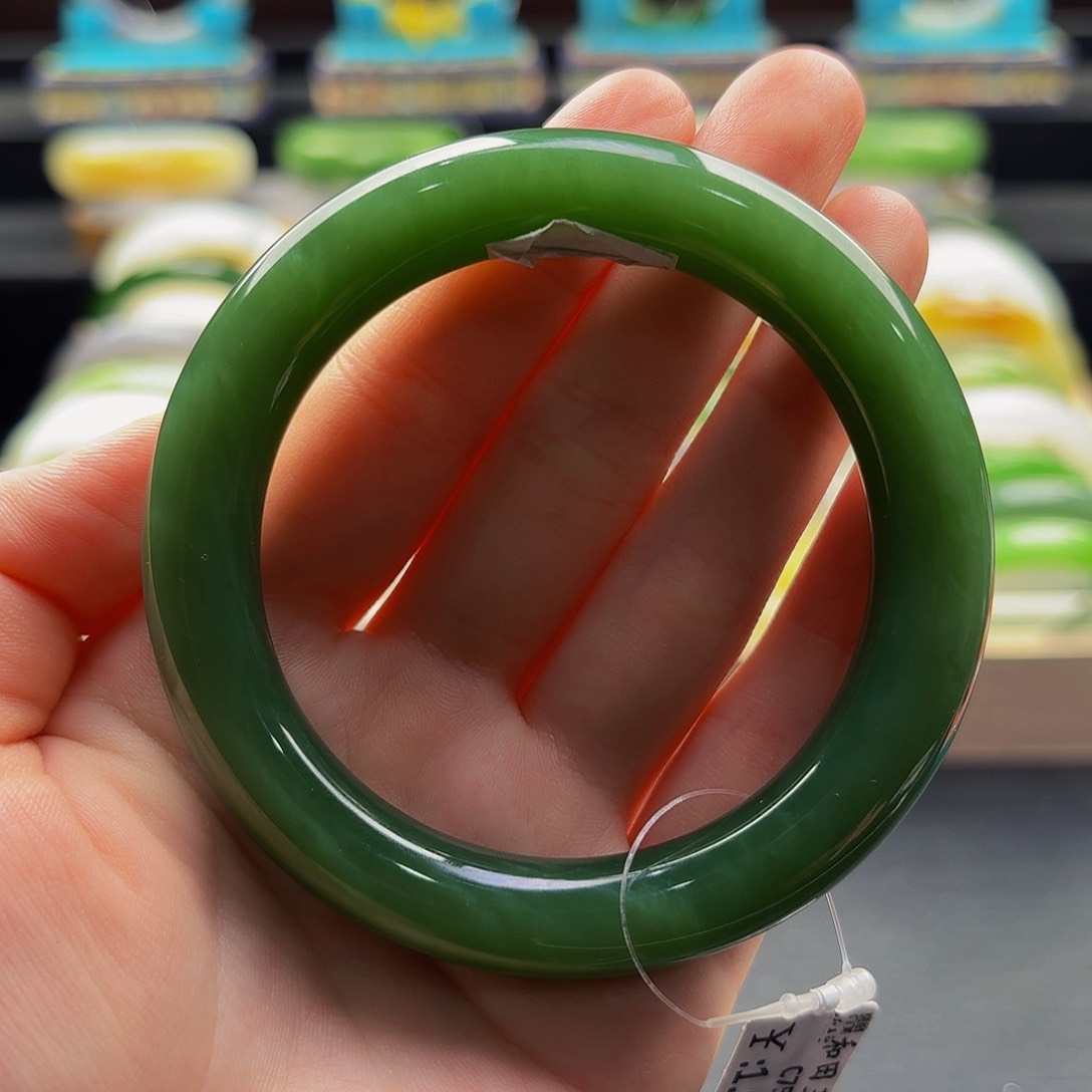 未镶嵌手镯和田玉粉青带一线猫57.8