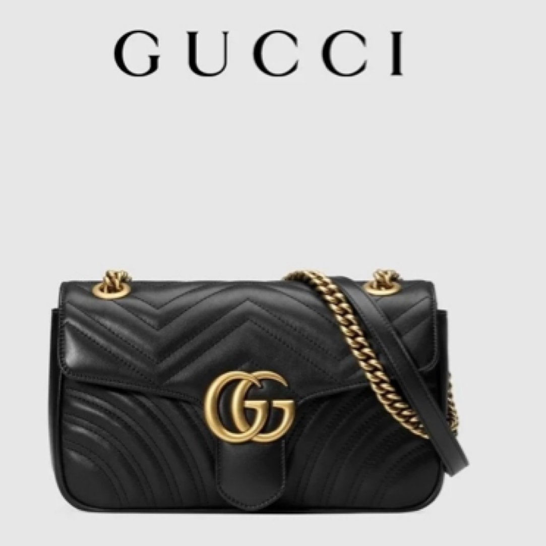 99新 GUCCI/古驰 闲置marmont马蒙26黑金单肩斜挎链条包