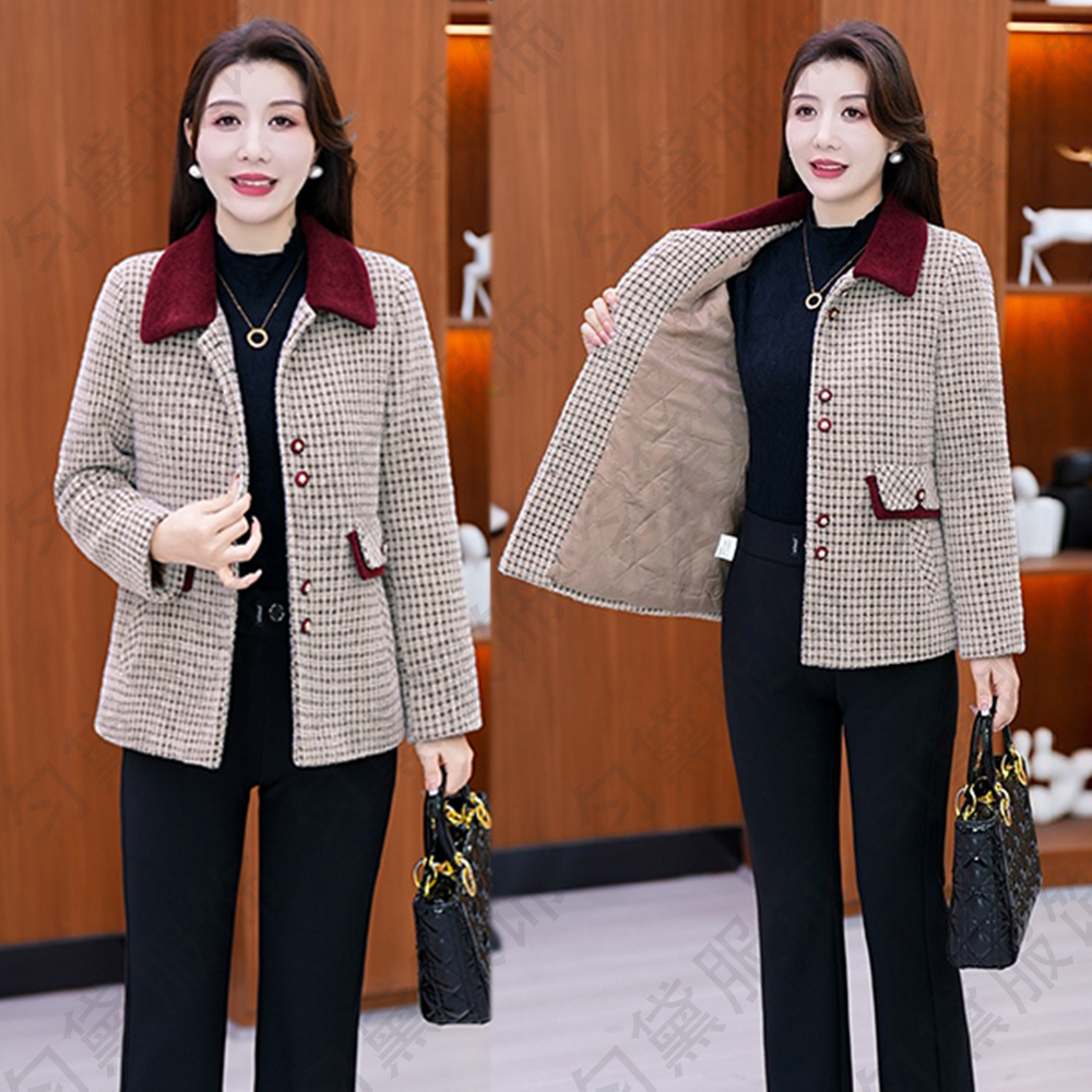 中老年千鸟格2025秋冬新款时尚洋气格子品牌45-55岁妈妈装