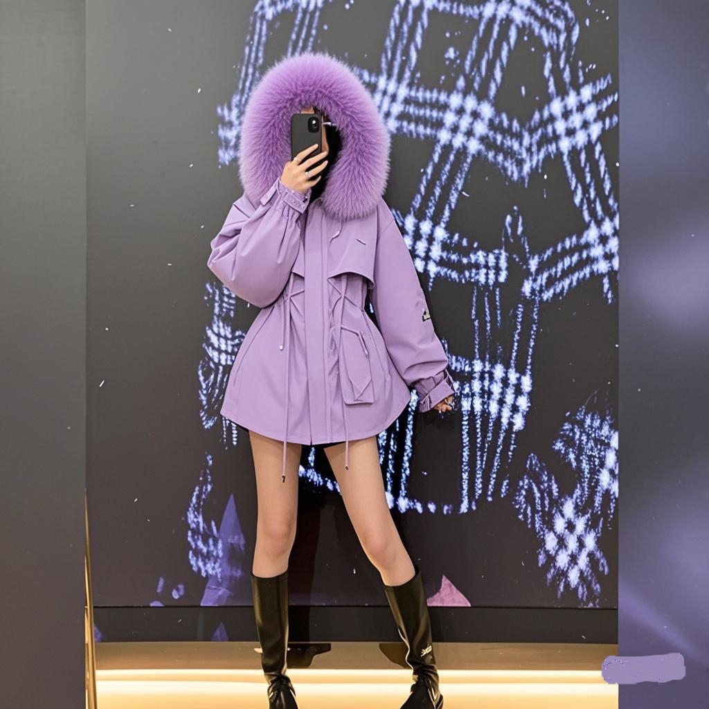 【简慕】海宁皮草女新款狐狸毛领冬季显瘦可拆卸派克服Q2366