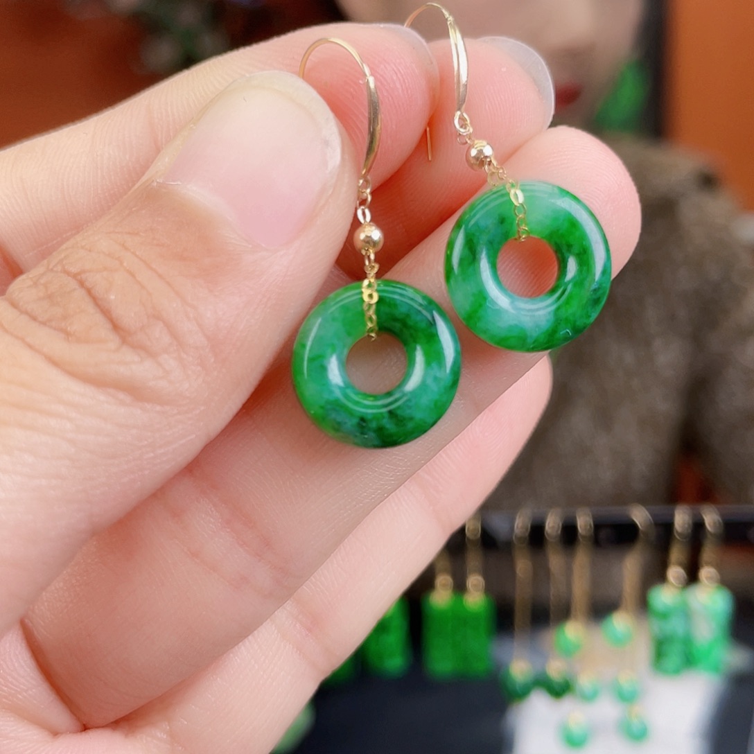 翡翠18K金镶嵌耳饰