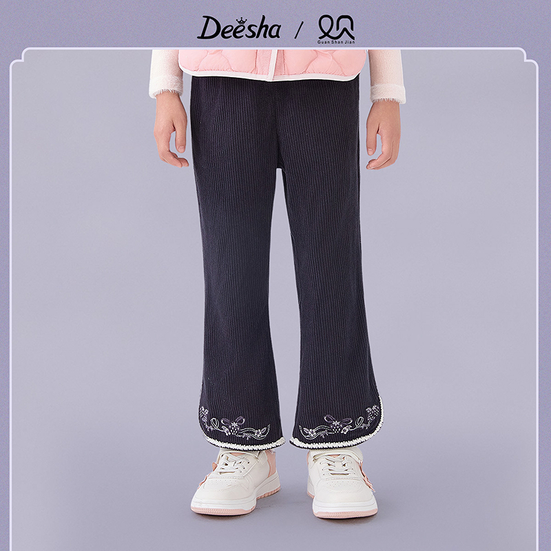 DEESHA/笛莎女童春秋新款女孩儿童时尚中式休闲微喇裤-R3253A401