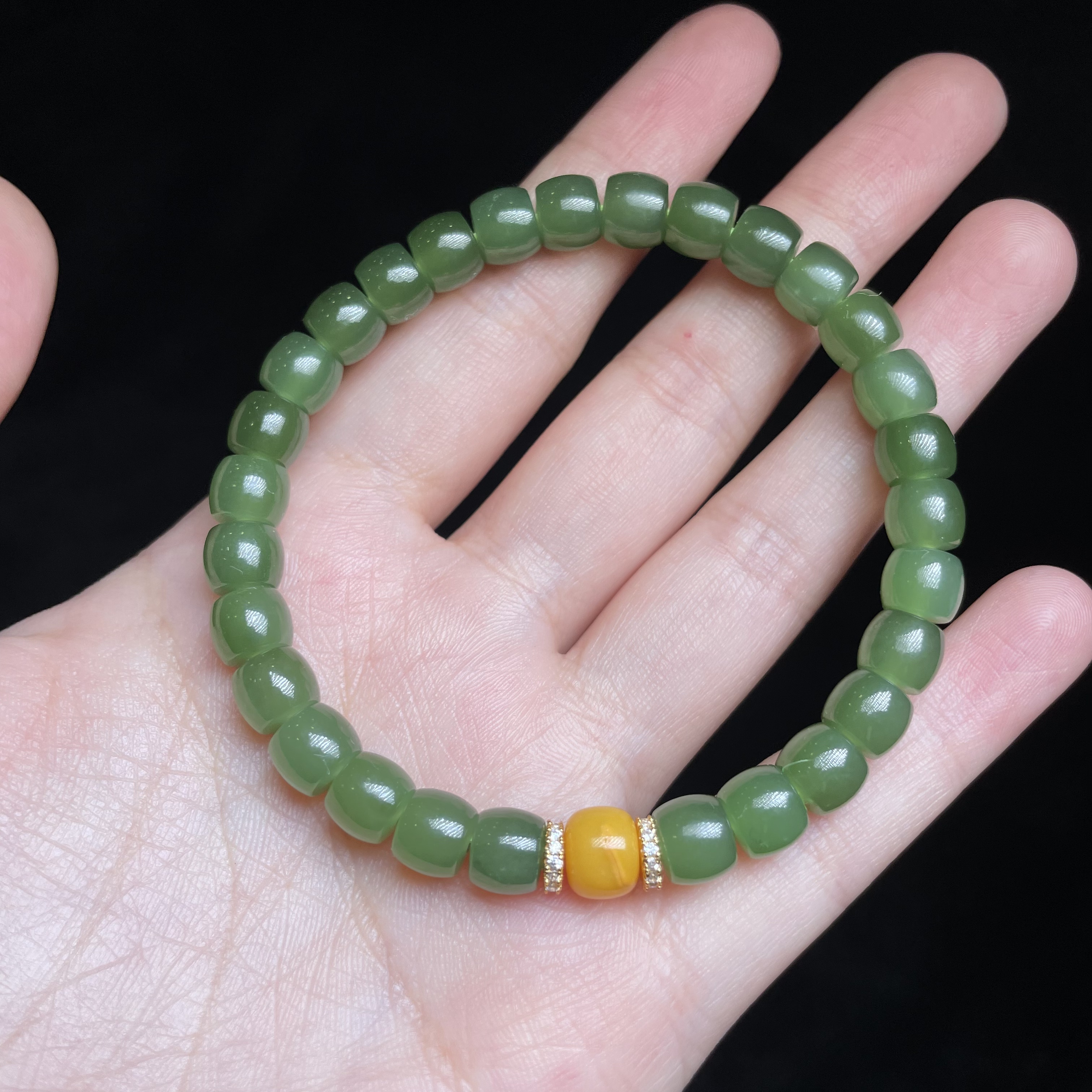 L【玉氏珠宝】925银和田玉碧玉直切手串-约7mm多样性发一 CAN142041