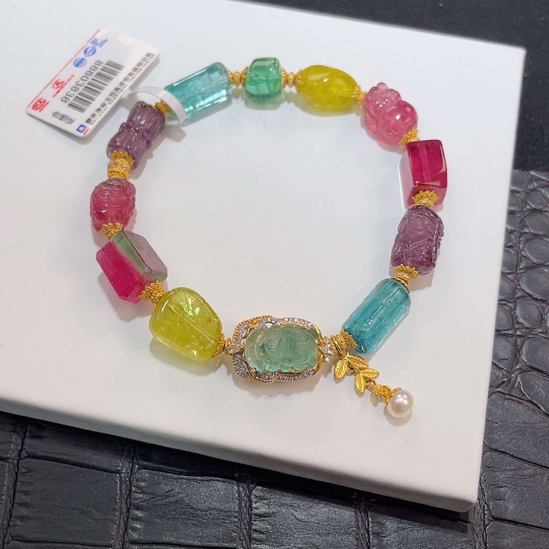 碧玺手链18K金镶嵌 多宝设计款