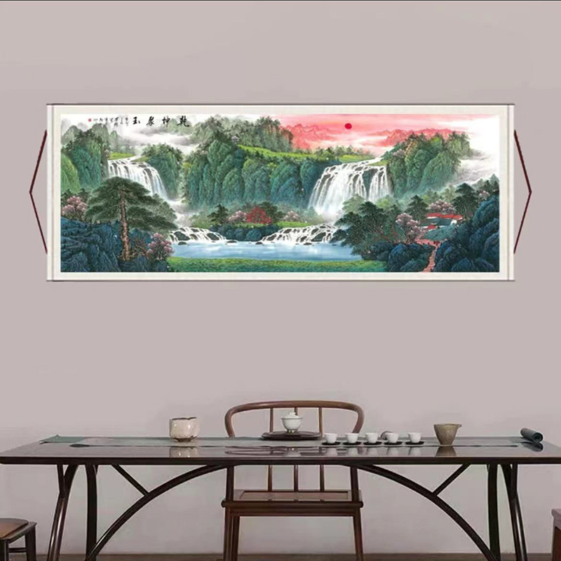 【乾坤聚玉】八尺横幅国风山水画沙发背景书房办公室茶室背景画