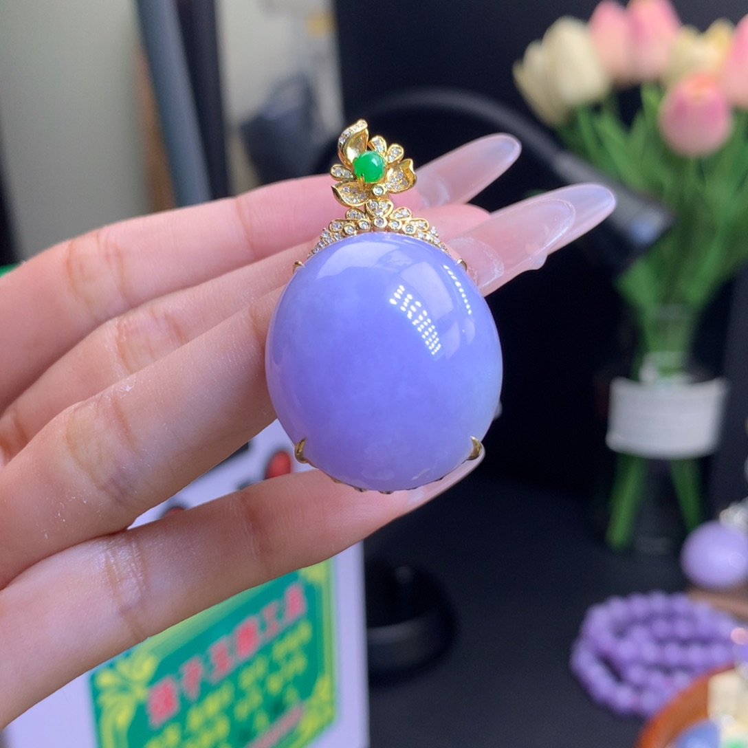 翡翠18K金镶嵌颈饰天然 