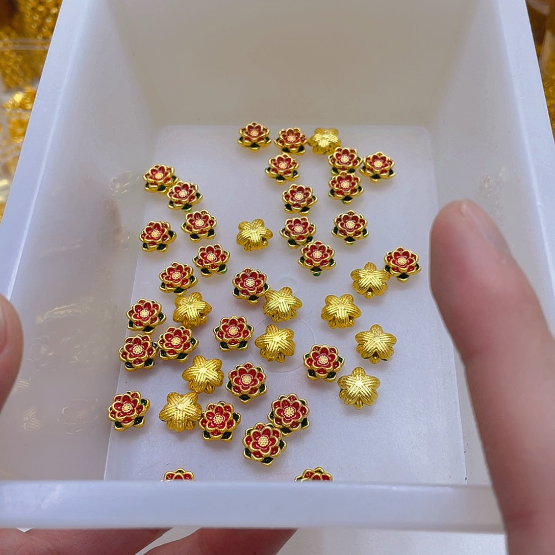 锆石铜合金珐琅彩莲花2颗