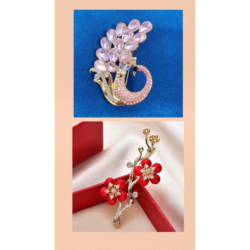 铜合金（共2个）【富贵粉色孔雀胸针2675+一枝红色梅花胸针2313】 801