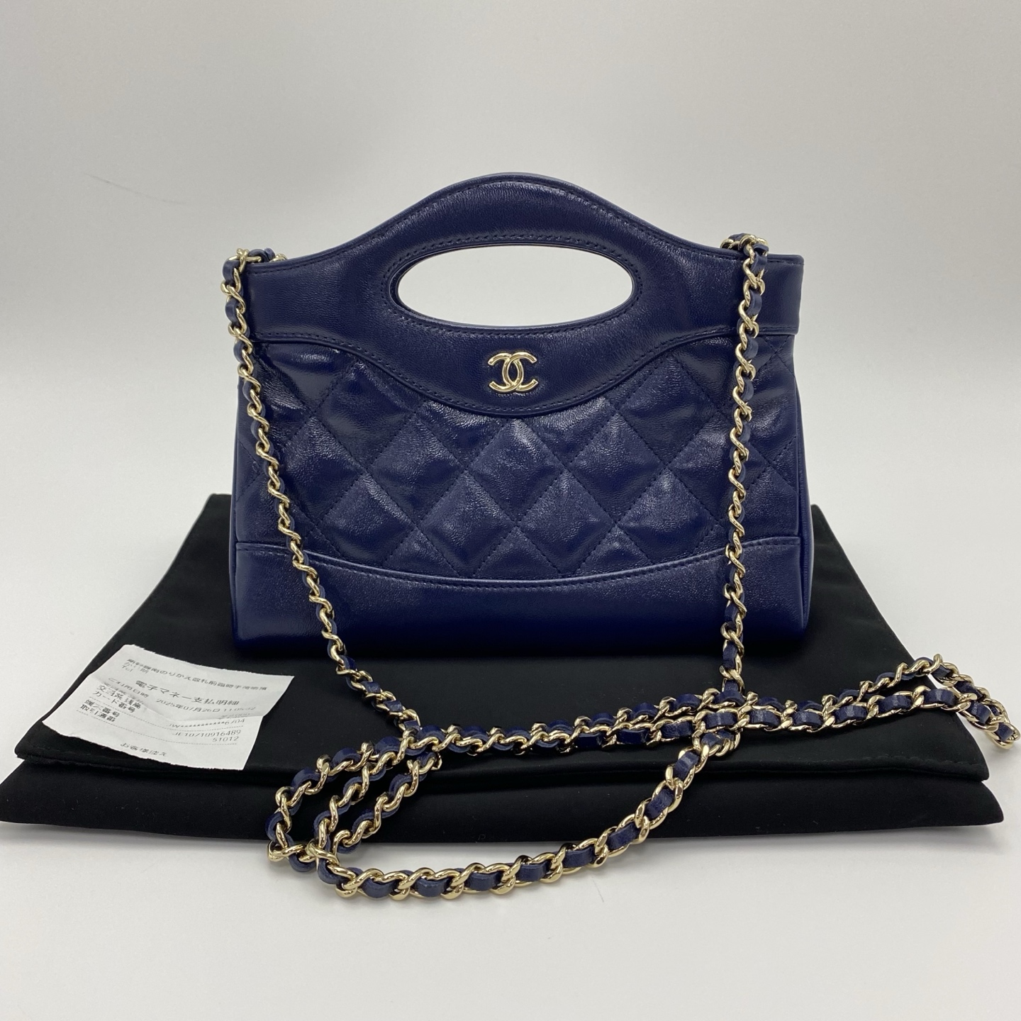 99新 Chanel/香奈儿 25K蓝色31bag nano手提单肩斜挎包 51604