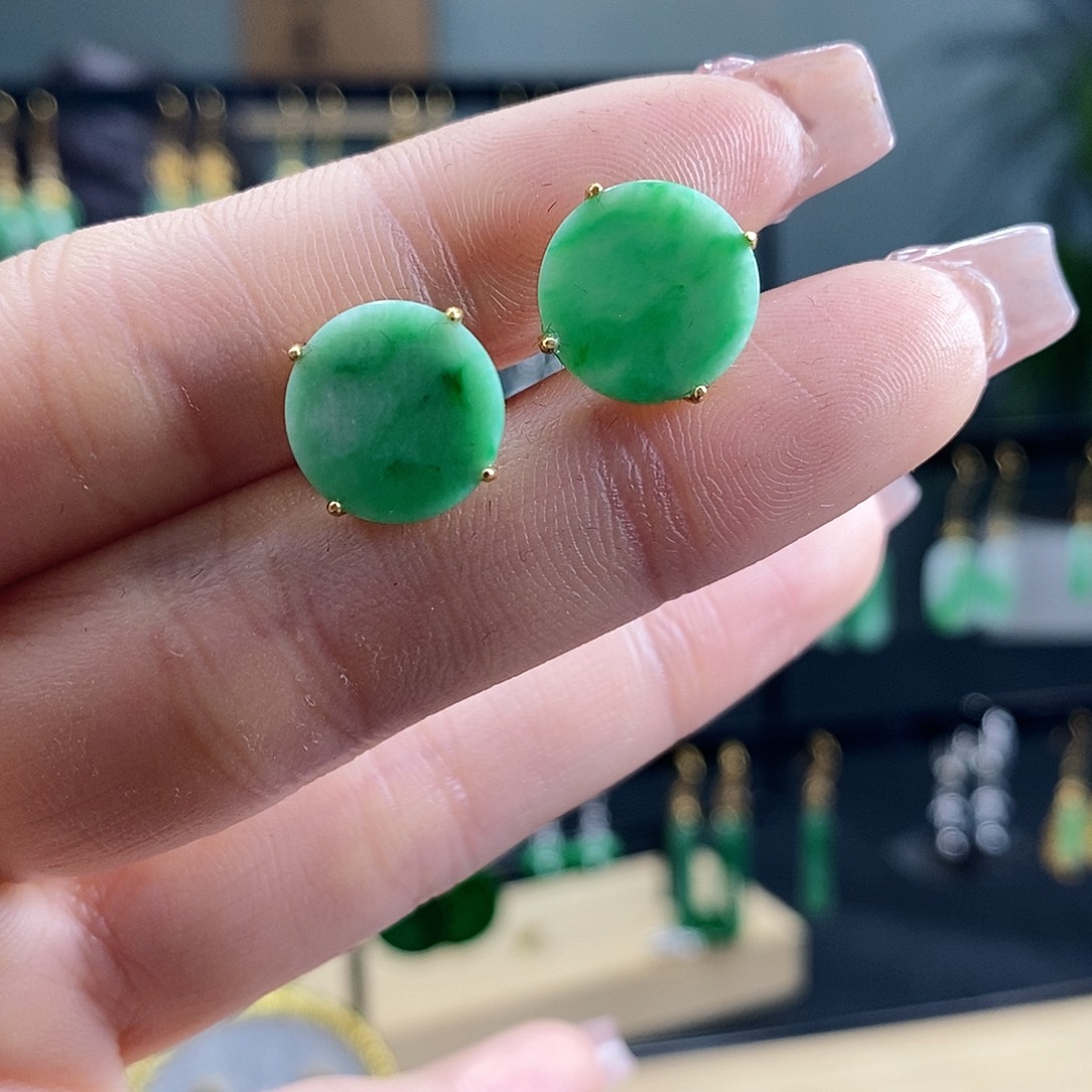 翡翠耳饰银S925镶嵌翡翠