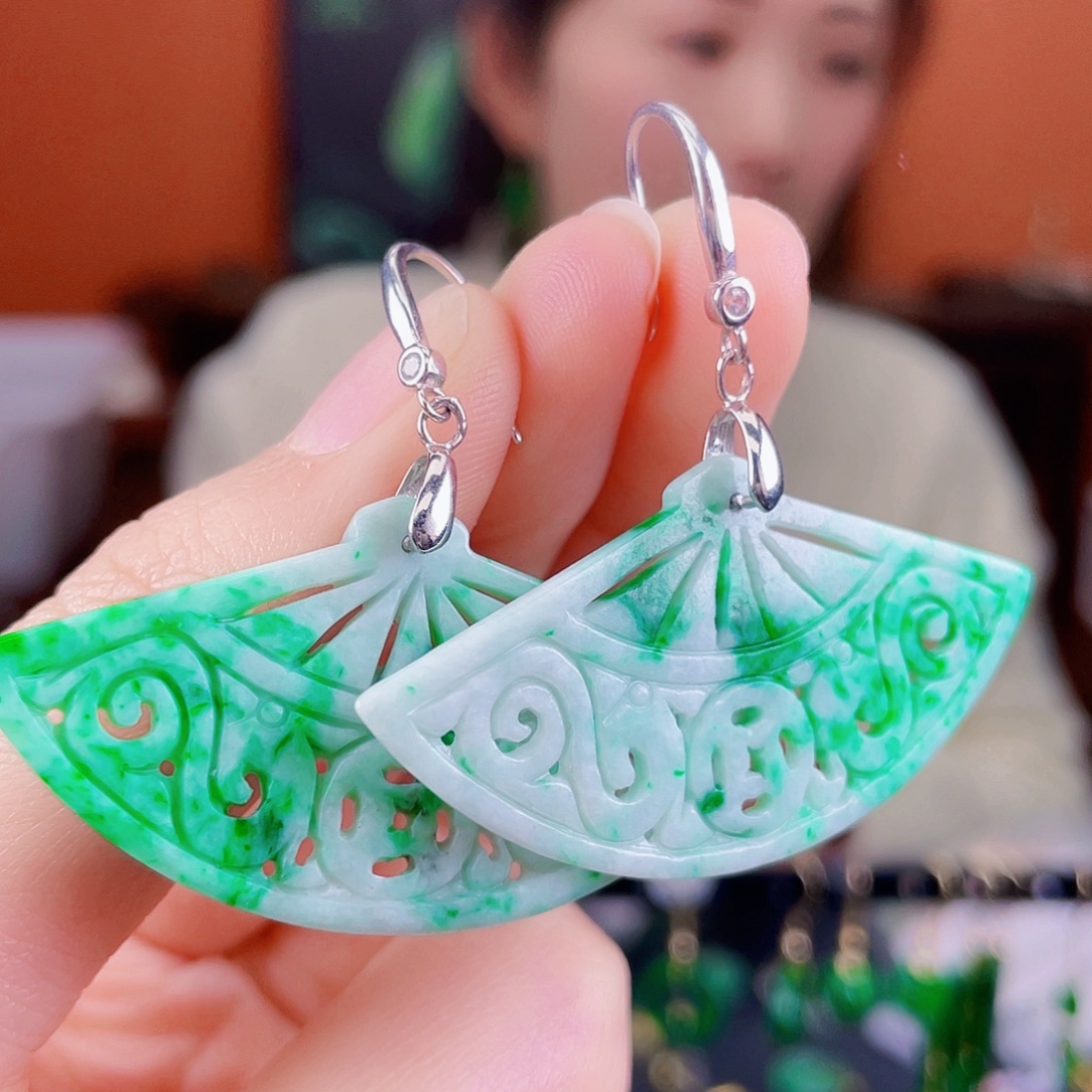 翡翠银S925镶嵌耳饰