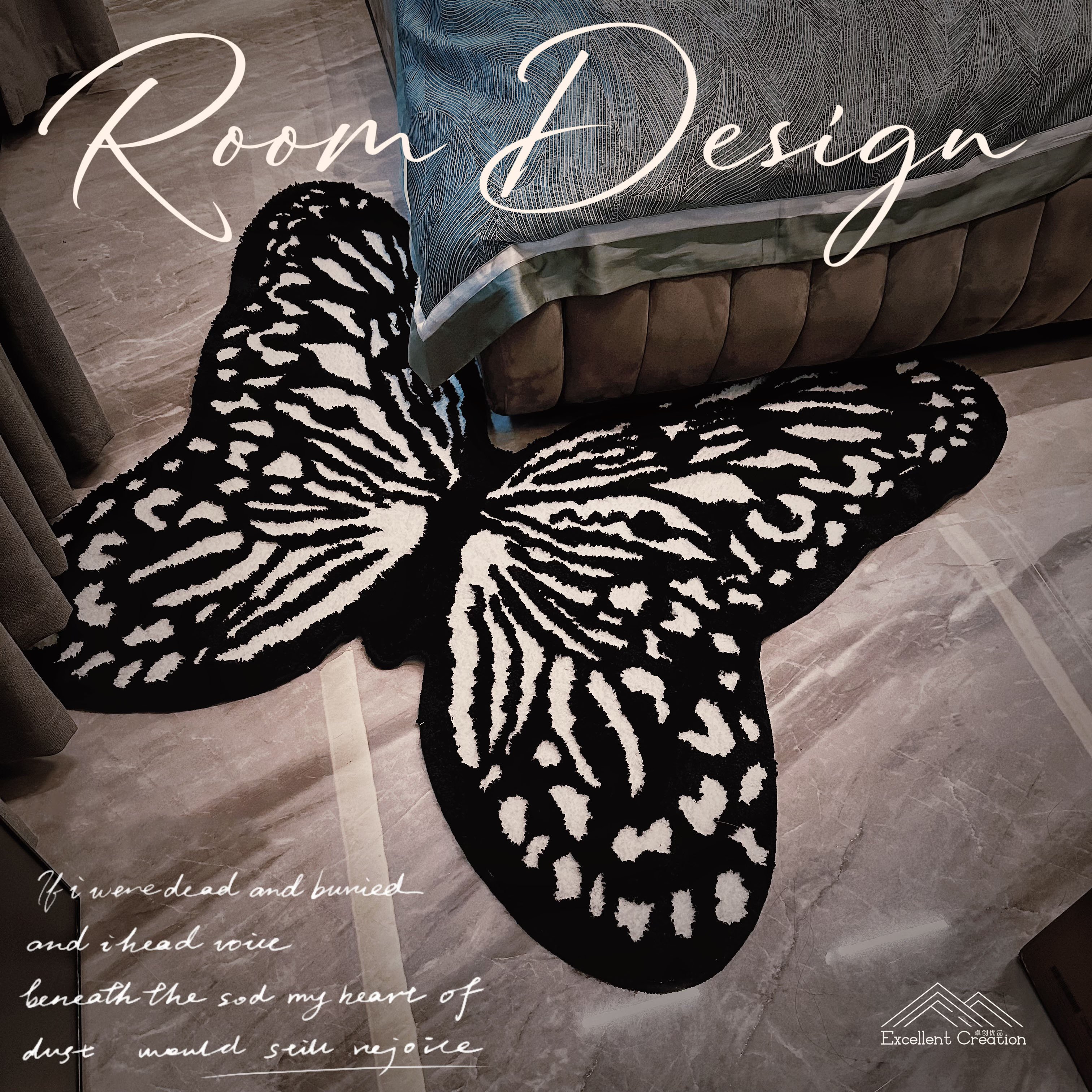 【设计师款】蝴蝶手工针织植绒地垫沙发垫床边毯柔软舒适隔凉垫