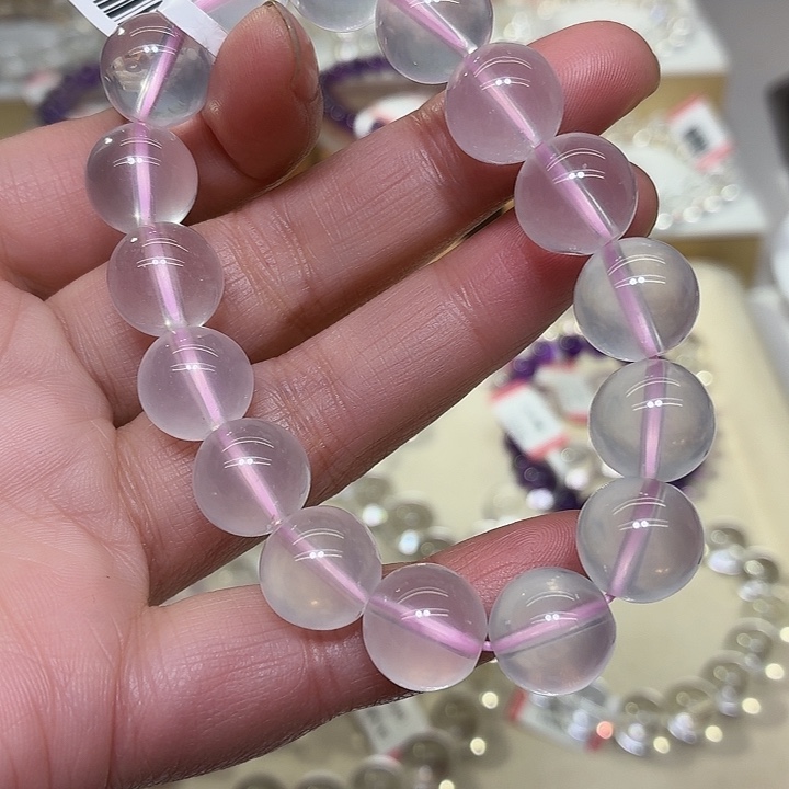 玉粉水卡12mm手串
