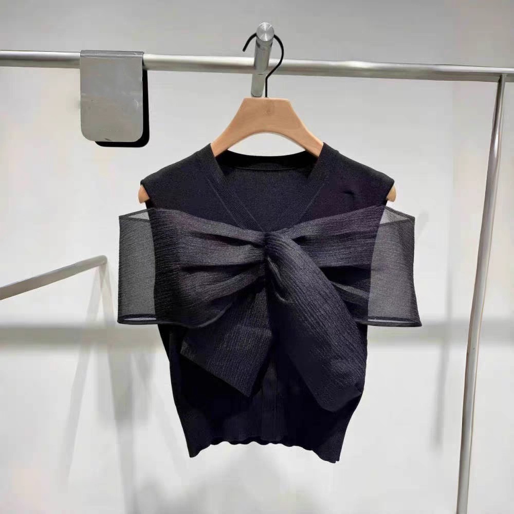 上衣【商场同款】A女装2025夏新款时尚无袖蝴蝶结针织上衣3676