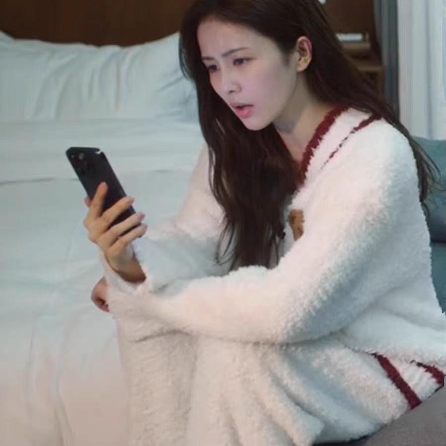加厚半边绒睡衣冬季针织家居服加绒甜美可爱可外穿