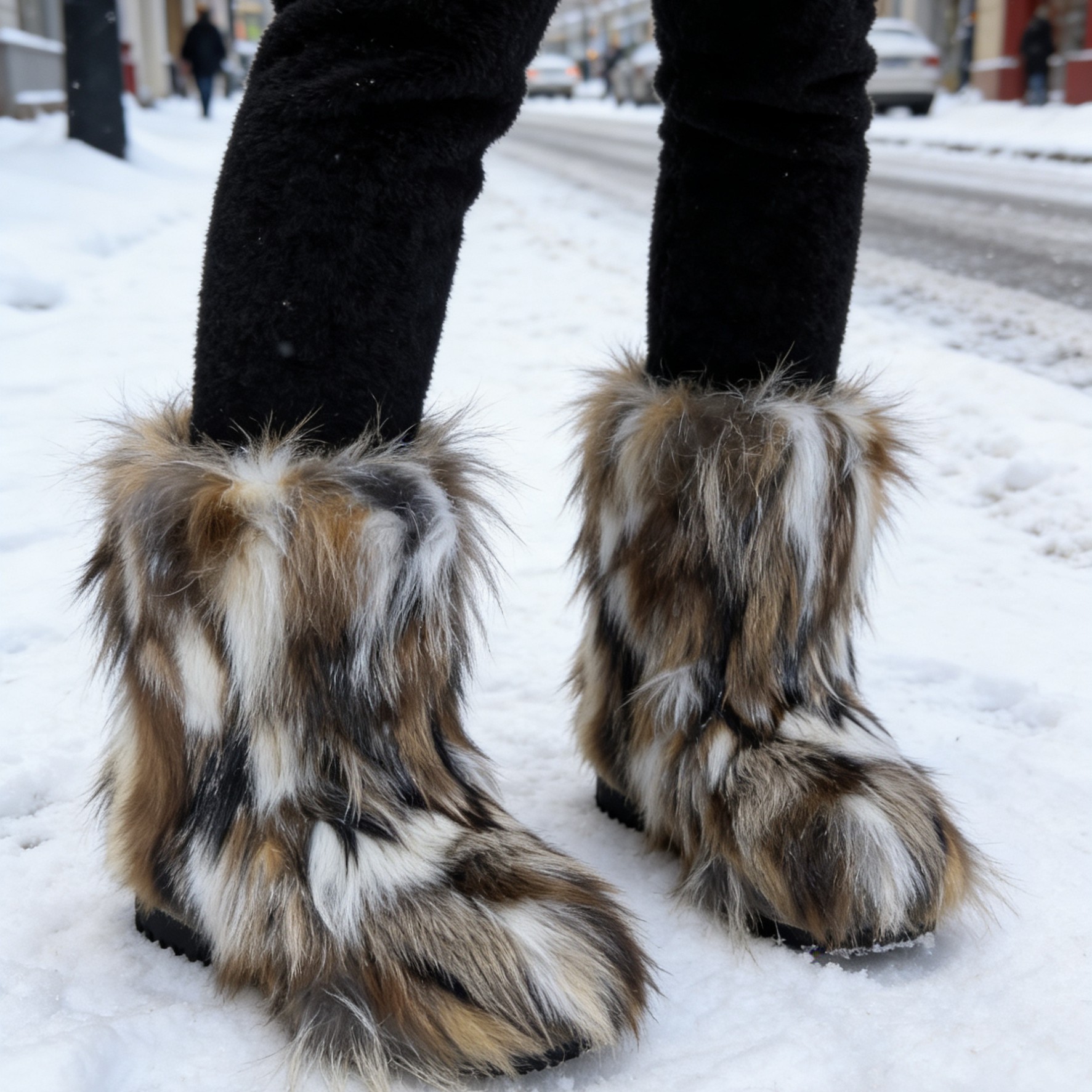 【8寸-128】狐狸毛皮毛一体保暖中筒羊毛内里冬季女士