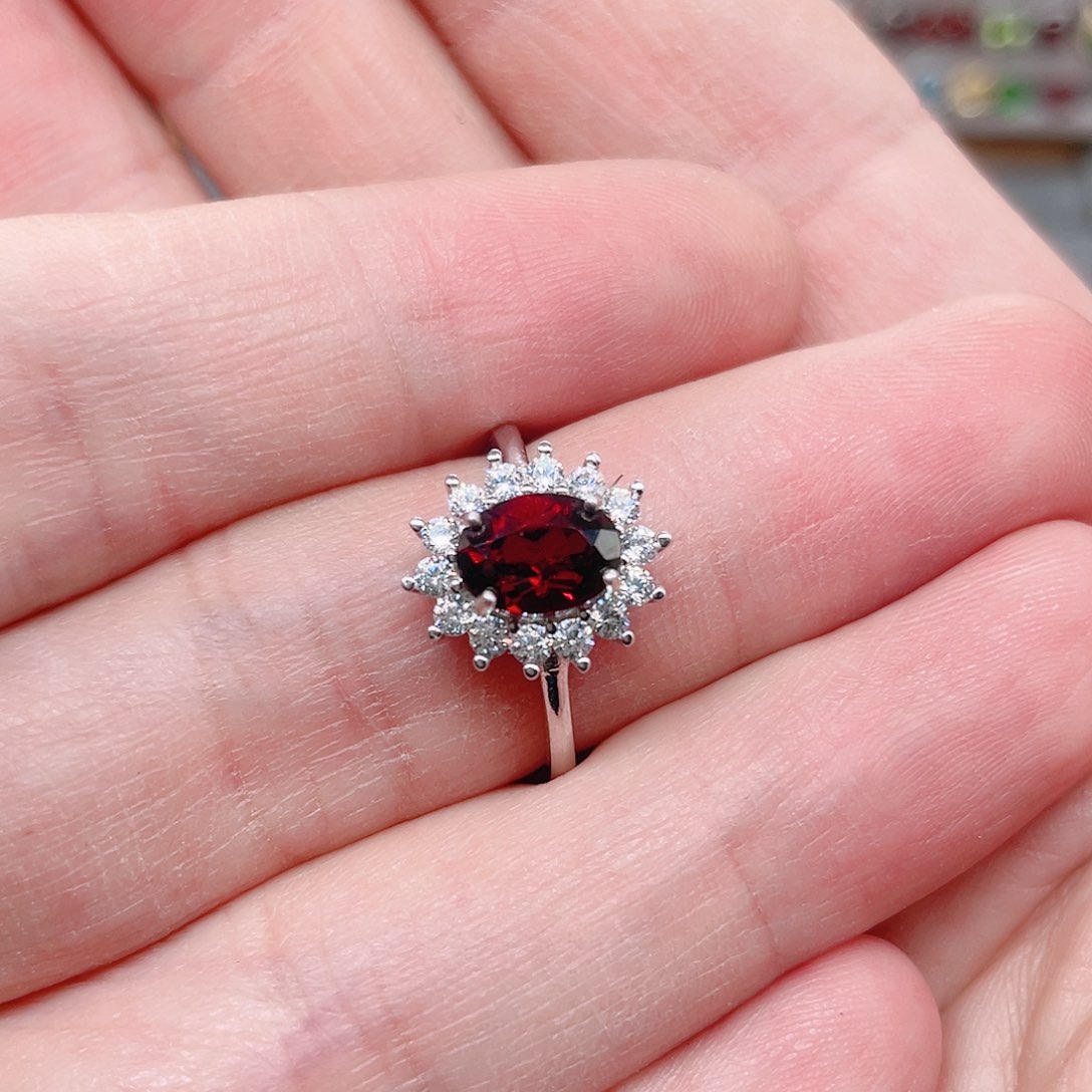 石榴石戒指银S925镶嵌