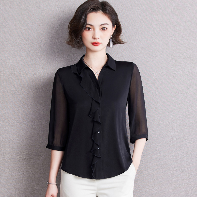 重磅桑蚕丝t恤女2025夏新款短袖中式国风纯色杭州真丝夏季妈妈装