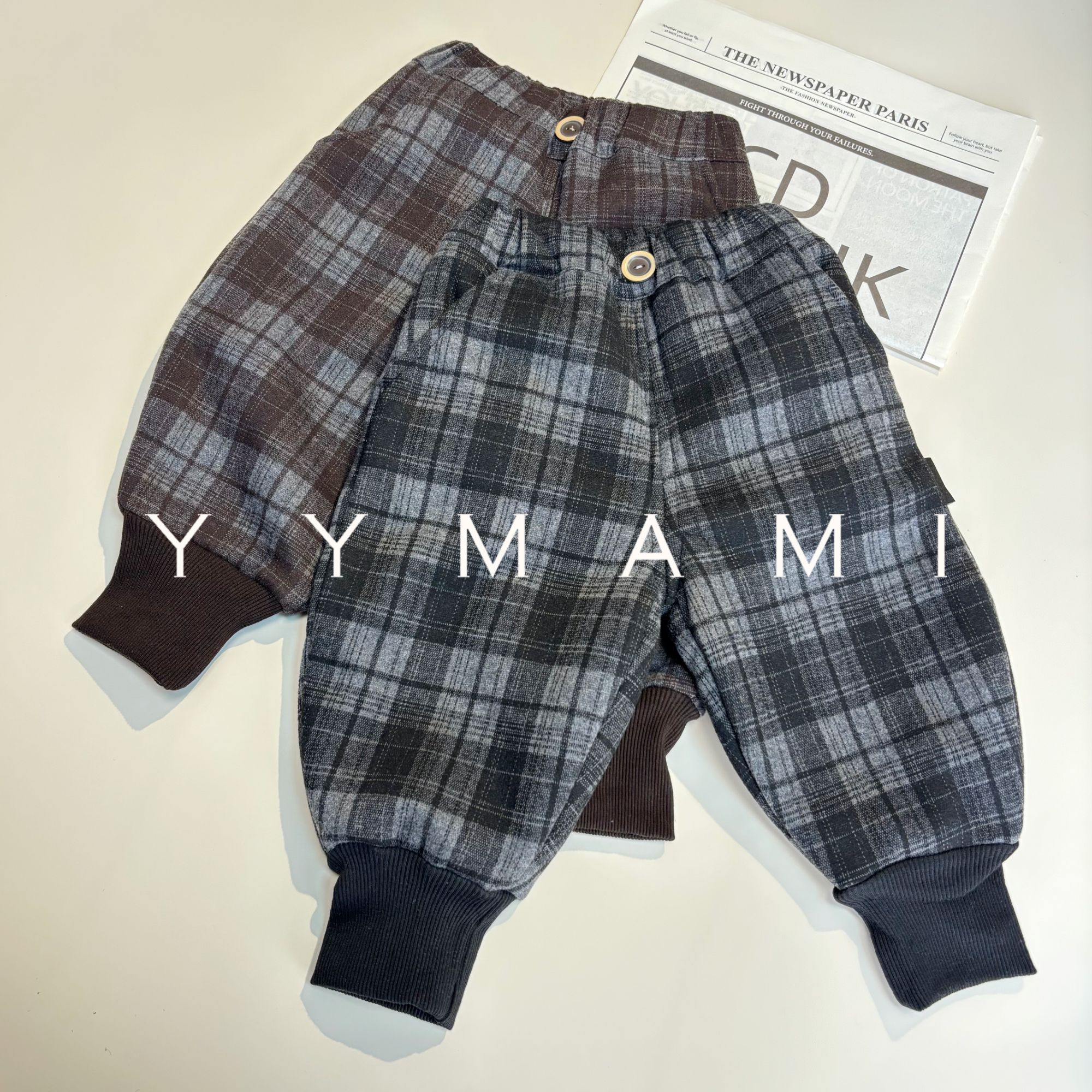 炎炎妈咪【格调时光】儿童针织提花羊羔绒格子裤百搭韩版男童裤子