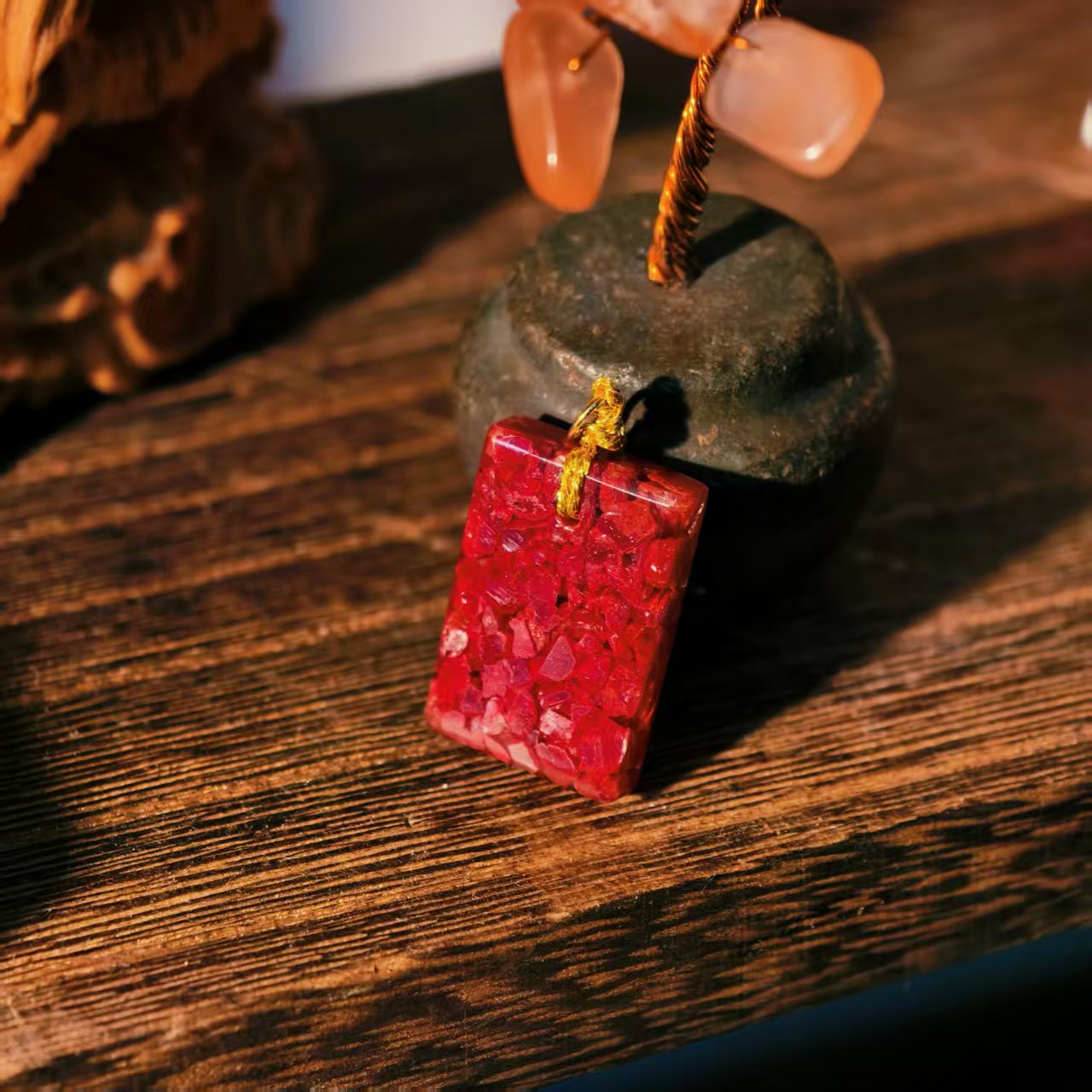 含辰砂工艺品宝石红高端精品砂/朱砂颈饰方牌无事牌ZS-JS0241