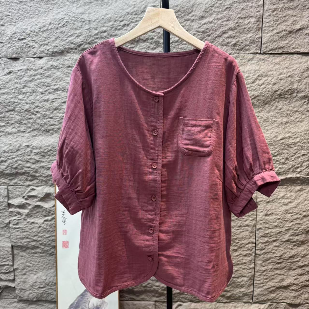 10392新款夏季休闲减龄文艺圆领衬衫QZ