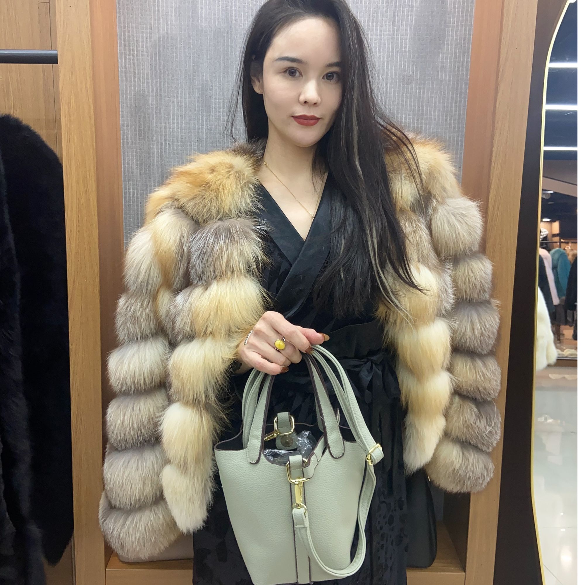 【周村皮草城严选】狐狸毛红狐横排的55厘米短款