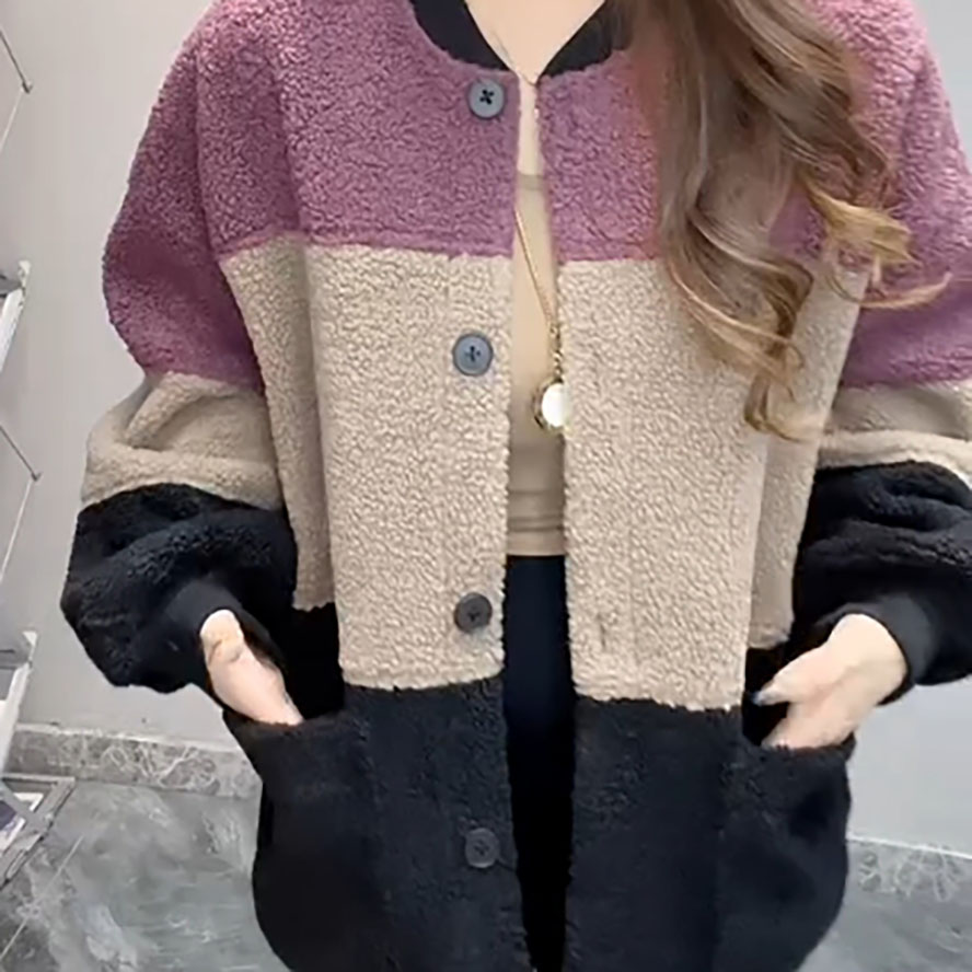 开衫短外套秋冬欧式短款女装拼色休闲撞色时尚女