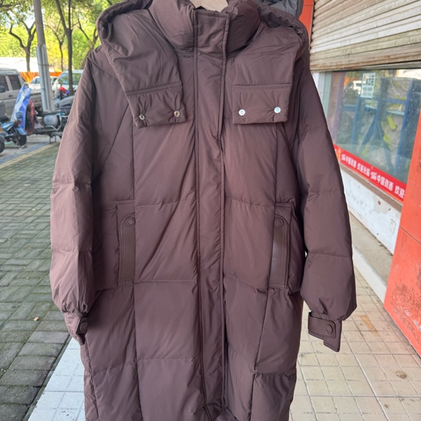 2025妞姐欧版女装鹅绒皮标设计师长款连帽8616