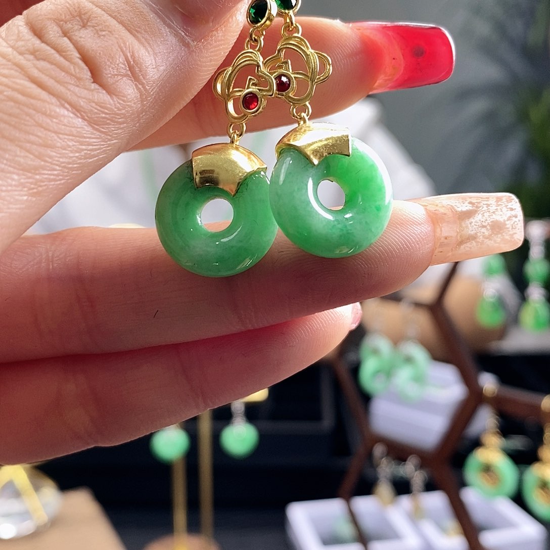 翡翠耳饰银S925镶嵌翡翠