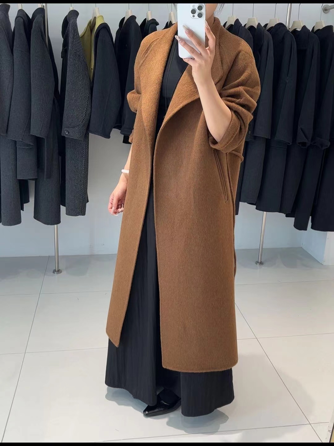 【小倩家】2025新款暖系流光风插肩袖双面加厚大衣时尚慵懒千金风