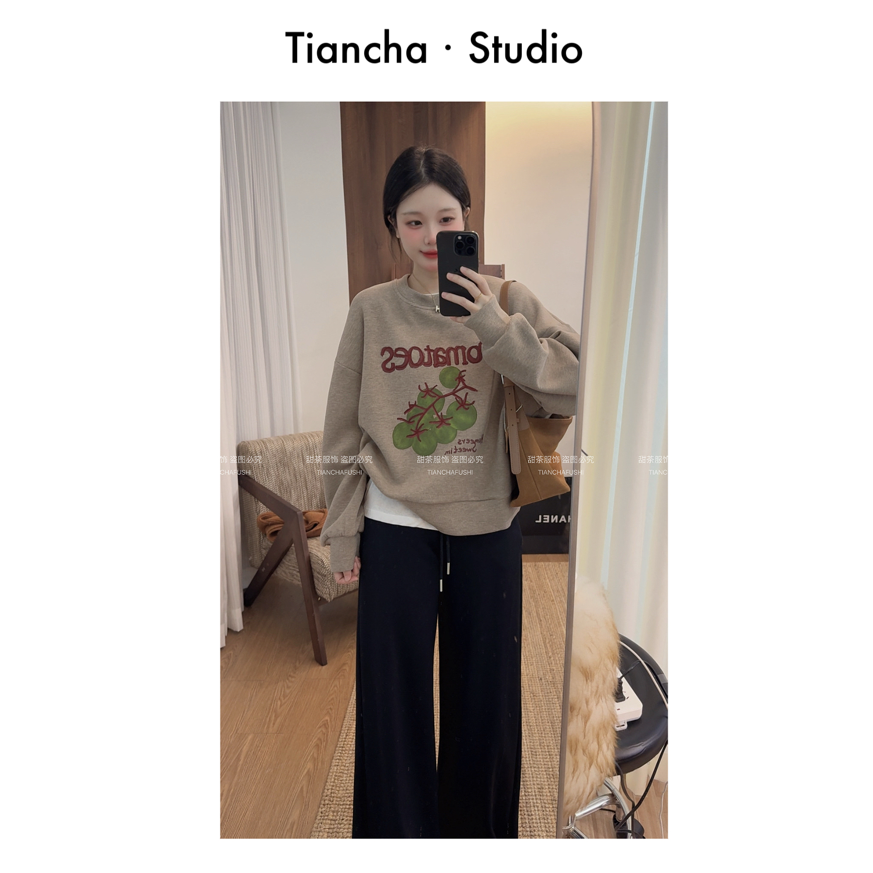 sweet c【番茄】G0074#秋冬季韩风卫衣实穿女装落肩圆领时尚百搭