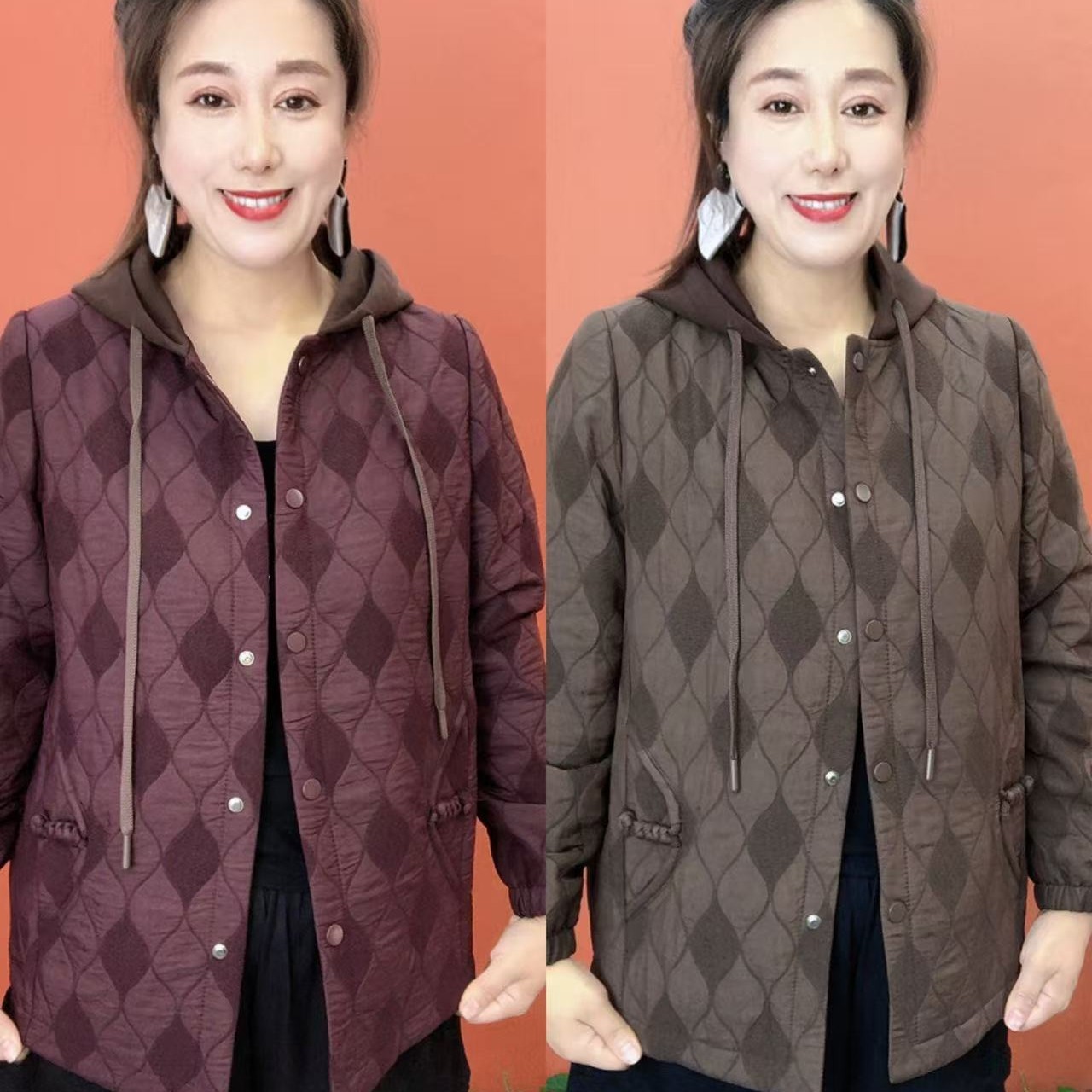天淑82523拼接连帽外套