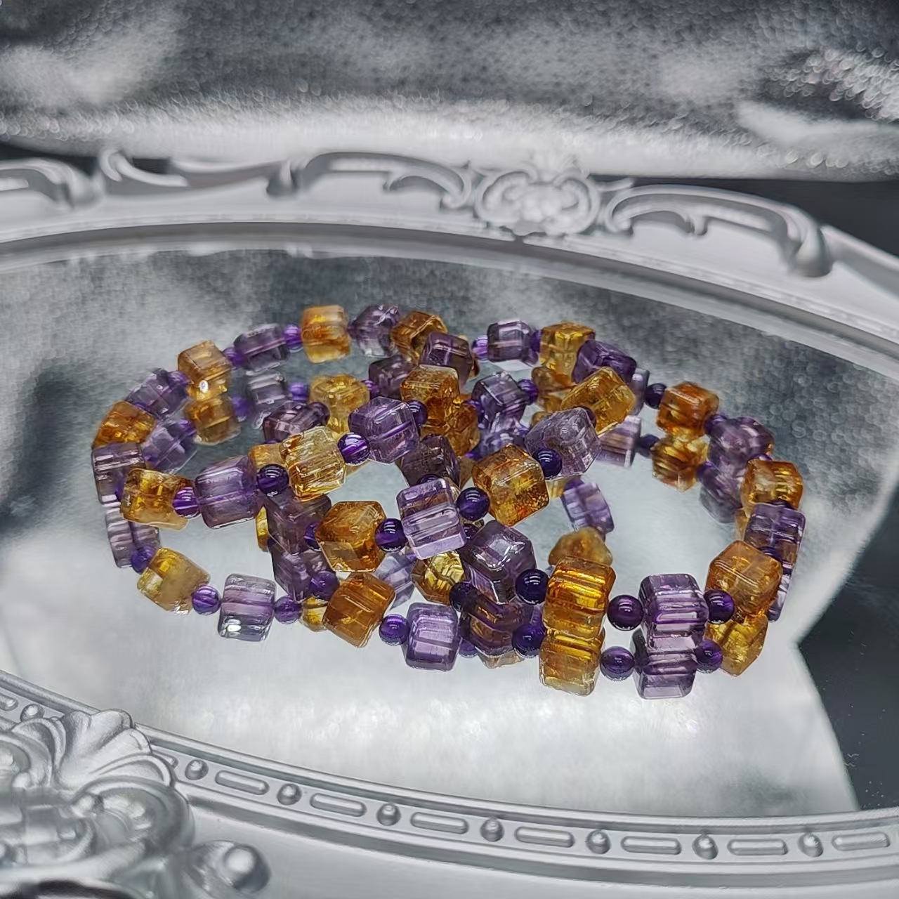 硕夏天然紫水晶+黄水晶方糖单圈手链多样性发其一SX216