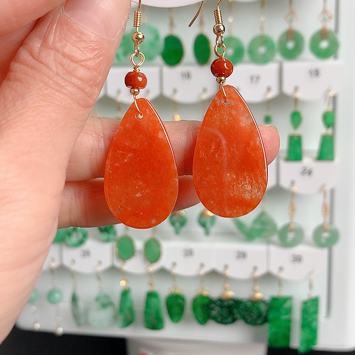 翡翠耳饰银S925镶嵌翡翠