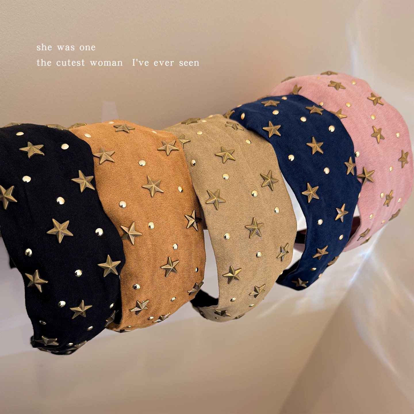 星星铆钉宽边发箍女秋冬高级感高颅顶压发头箍百搭