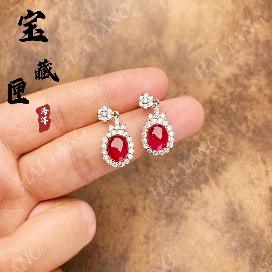 培育红宝石「鸽血印记」红宝石-轻奢气质时尚简约百搭耳钉636