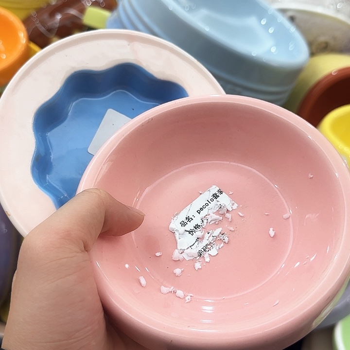 陶瓷粉色pe加粉边蓝底