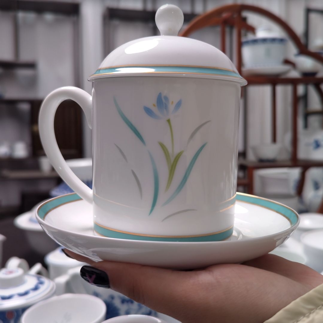 陶瓷春妍办公杯三件套一套