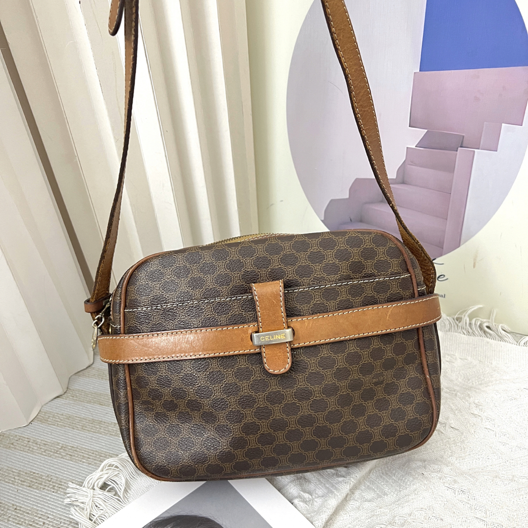 95新 Celine/思琳 经典老花拼皮斜挎包