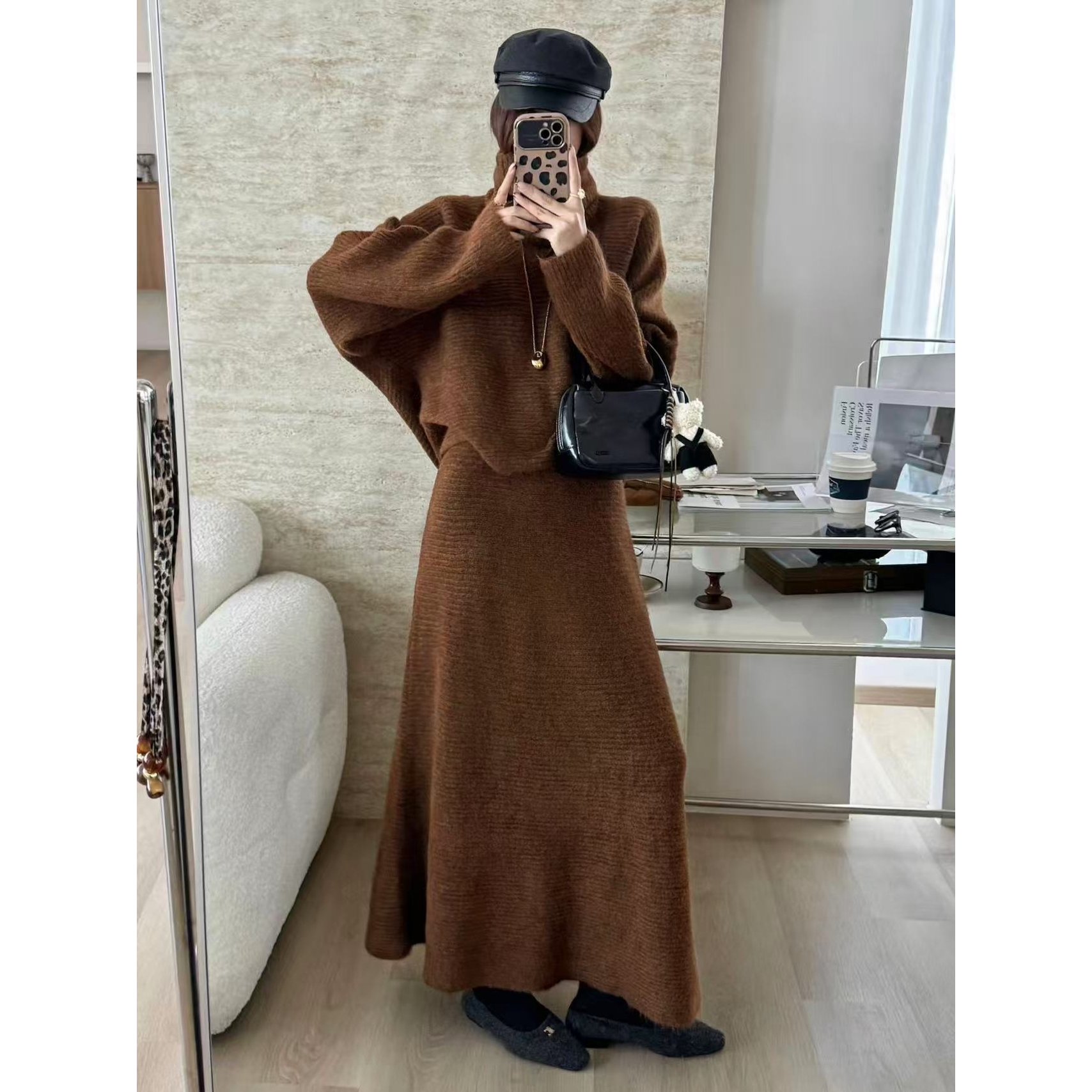 SP 【松弛美学 】v领针织松弛感上衣半身裙套装秋冬设计感套装