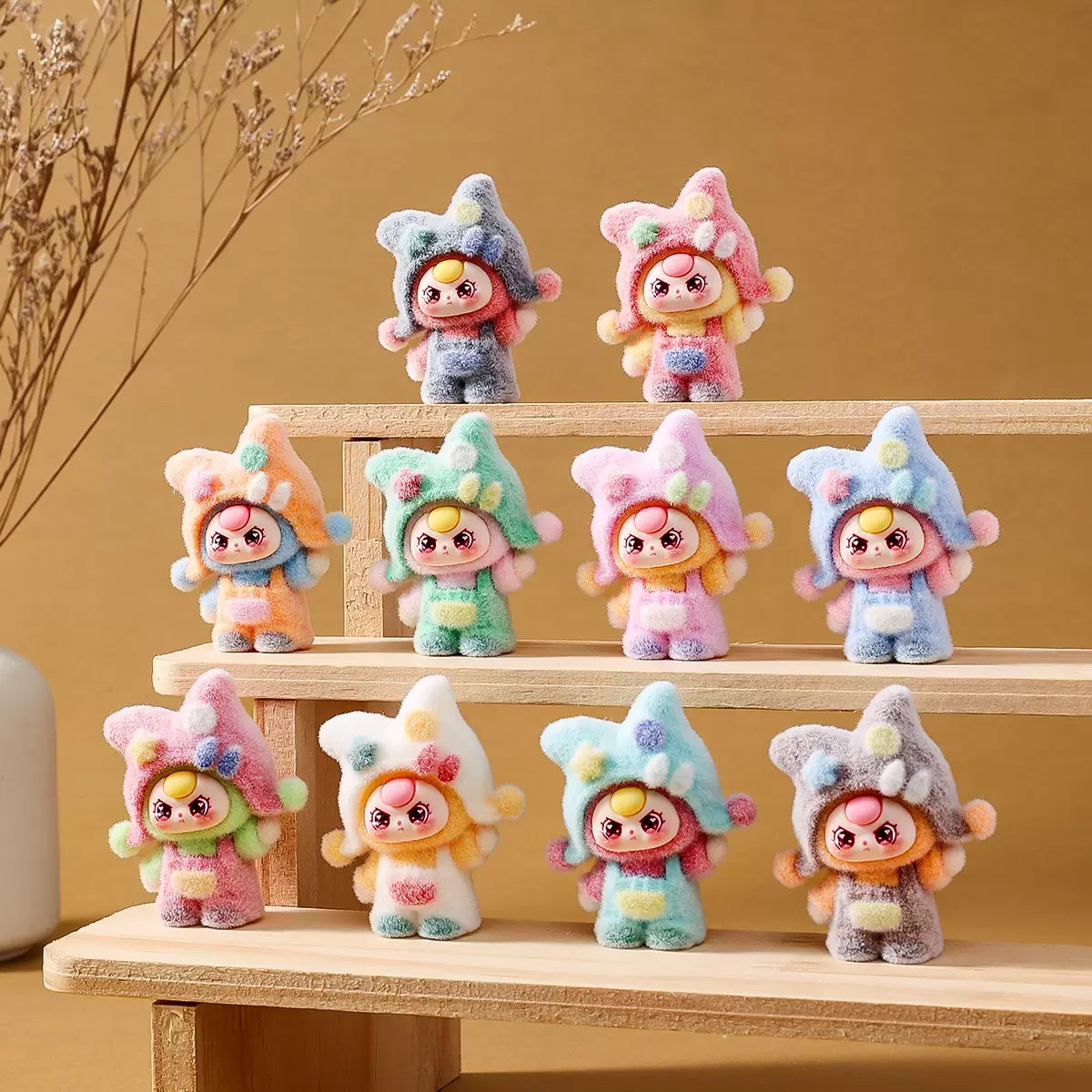 大乱炖新款植绒多巴胺冷帽娃三岁潮玩萌粒 diy办公室桌面装饰摆件