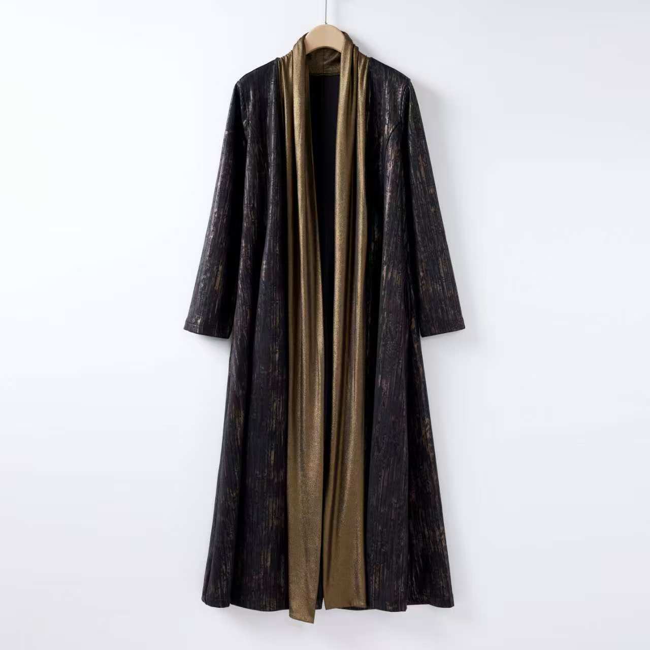 原创定制特种工艺面料长款开衫风衣 