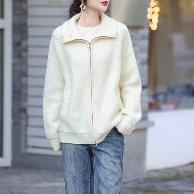 白家【100羊毛】厚领带口袋双拉链外套上衣新米07-2410