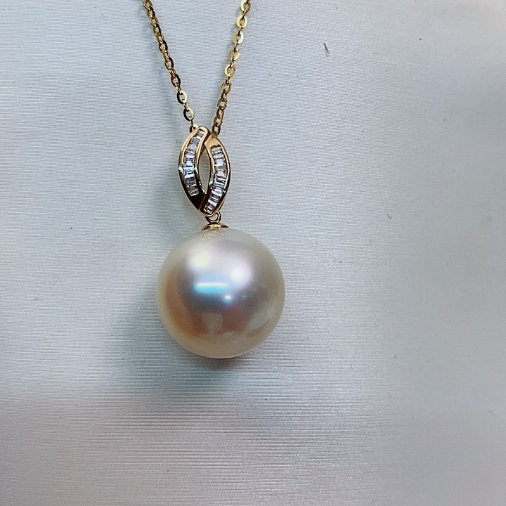 海水珍珠吊坠(不含链)18K金镶嵌14-15